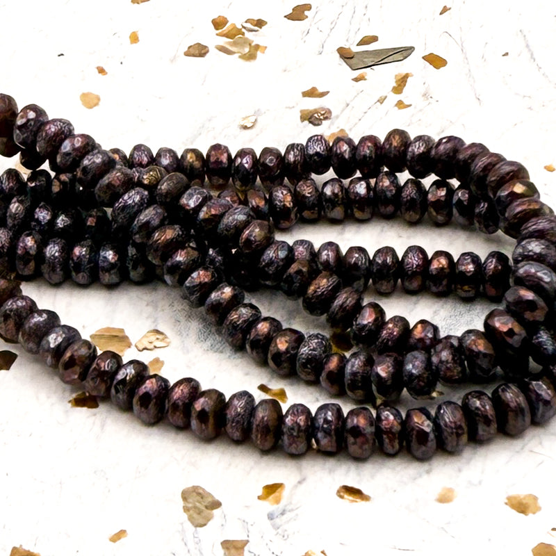Pre-Order 2x3mm Rondelle Mahogany with Etched and Metallic Purple Finishes Bead Strand