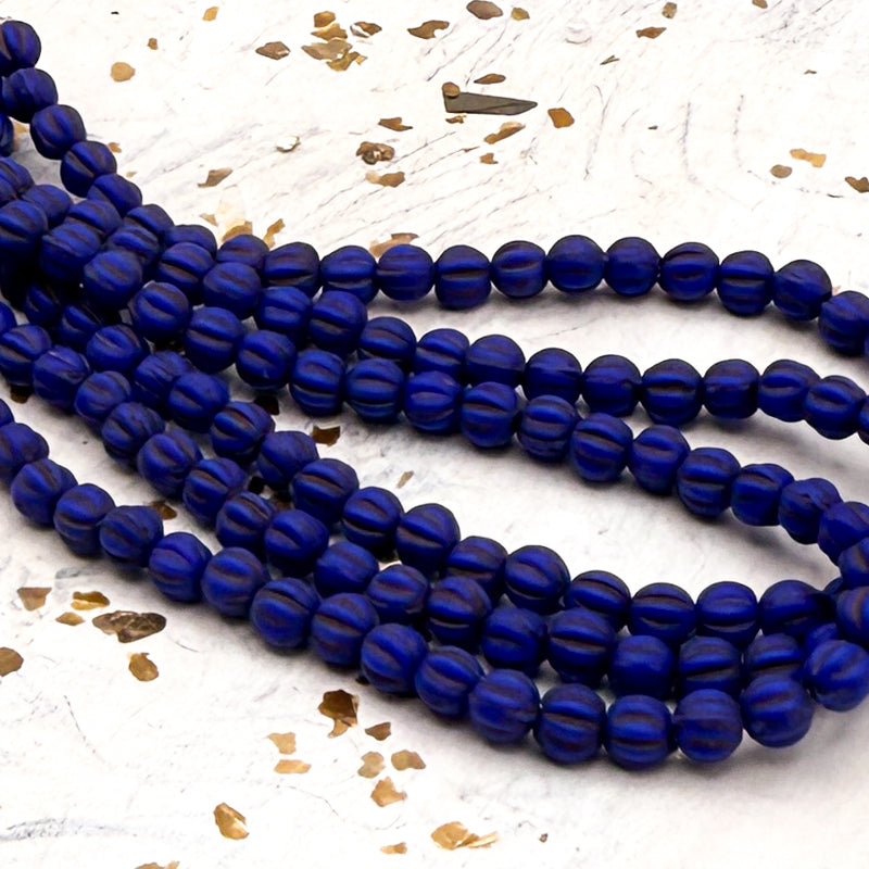 Pre-Order 4mm Melon Matte Indigo with Brown Wash Bead Strand