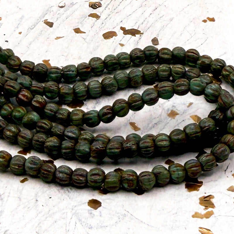3mm Melon Sea Green with Picasso Finish Bead Strand