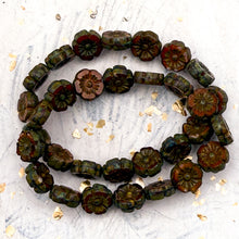 Load image into Gallery viewer, 9mm Orange Hibiscus Flower with Picasso Finish Bead Strand

