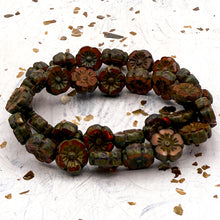 Load image into Gallery viewer, 9mm Orange Hibiscus Flower with Picasso Finish Bead Strand
