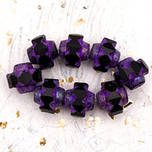 Load image into Gallery viewer, 13x15mm Crown Black with Gold and Etched Finishes and a Purple Wash Strand
