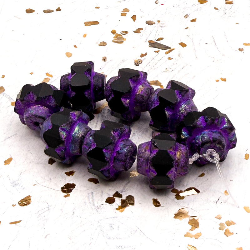 13x15mm Crown Black with Gold and Etched Finishes and a Purple Wash Strand