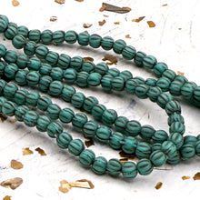Load image into Gallery viewer, 3mm Melon Matte Sea Green with Brown Wash Bead Strand
