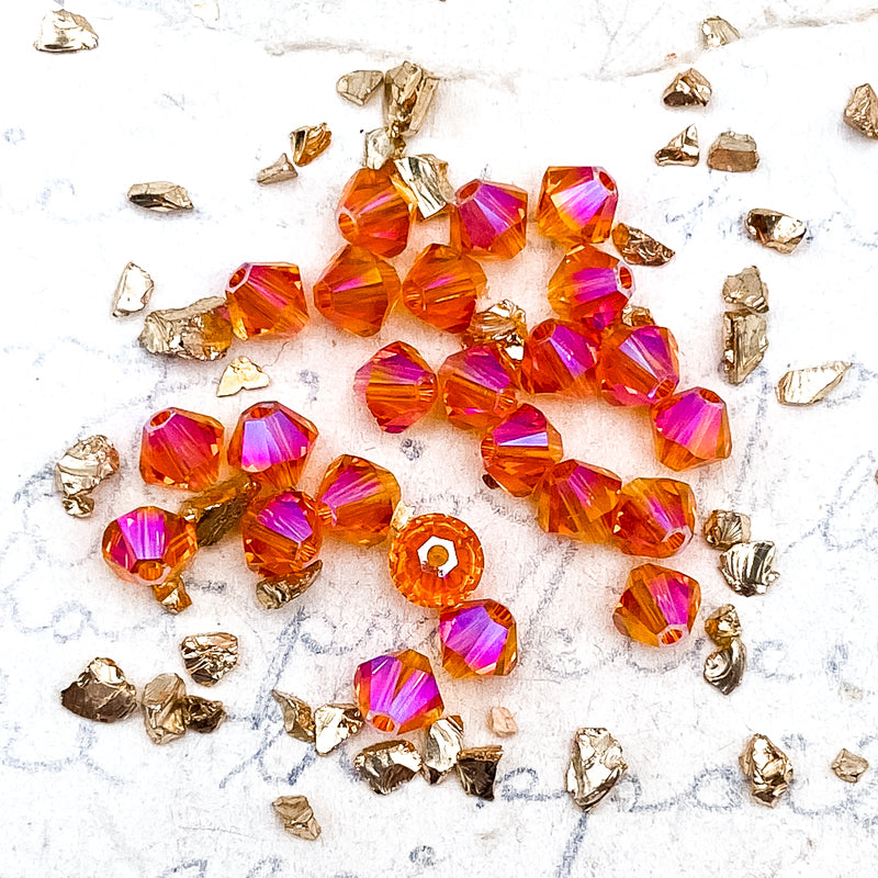 4mm Tangerine Shimmer x2 Premium Crystal Bicone Bead Set - 24 Pcs