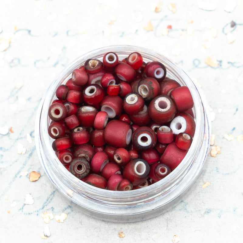 Vintage Red African White Heart Bead Jar