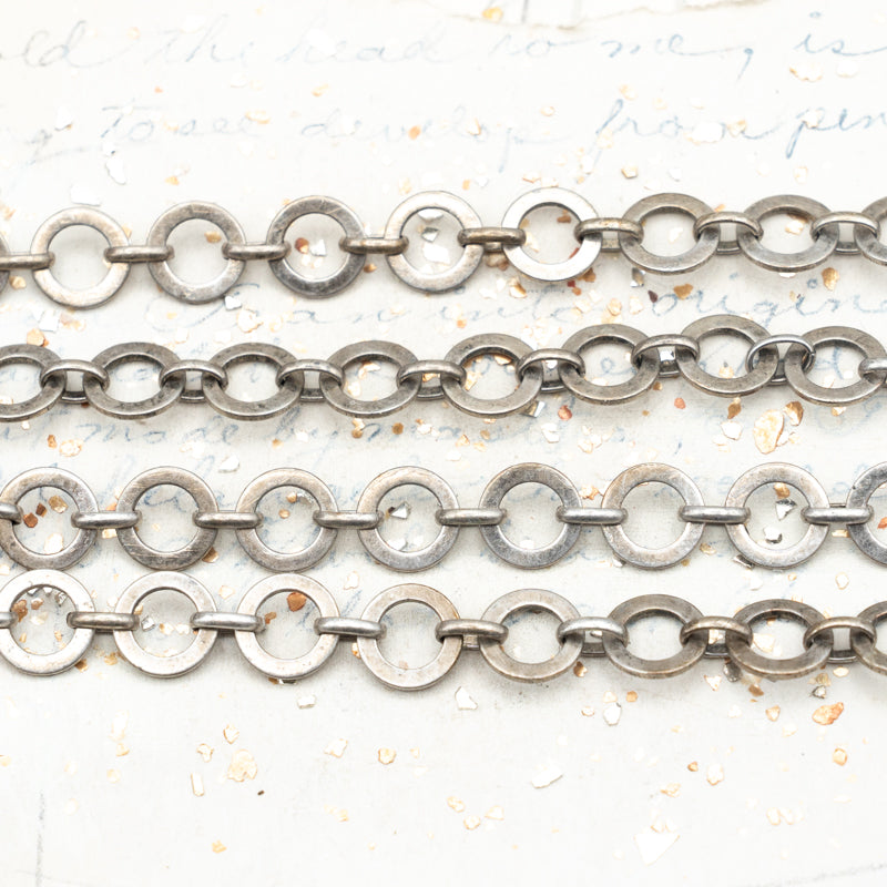 10mm Antique Silver Washer Link Chain - 1 Foot
