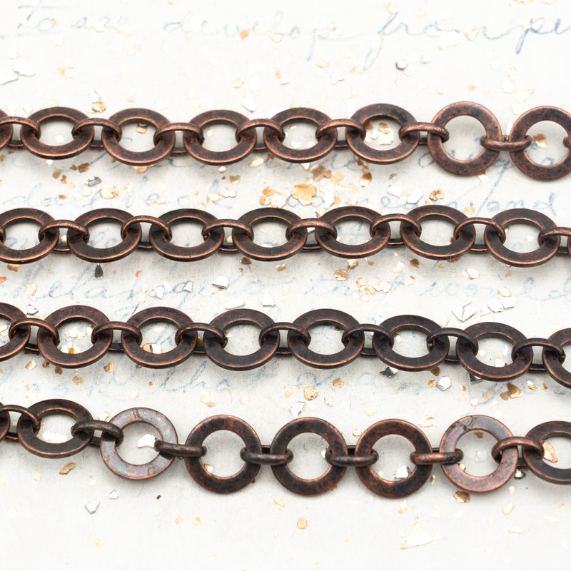 10mm Antique Copper Washer Link Chain - 1 Foot