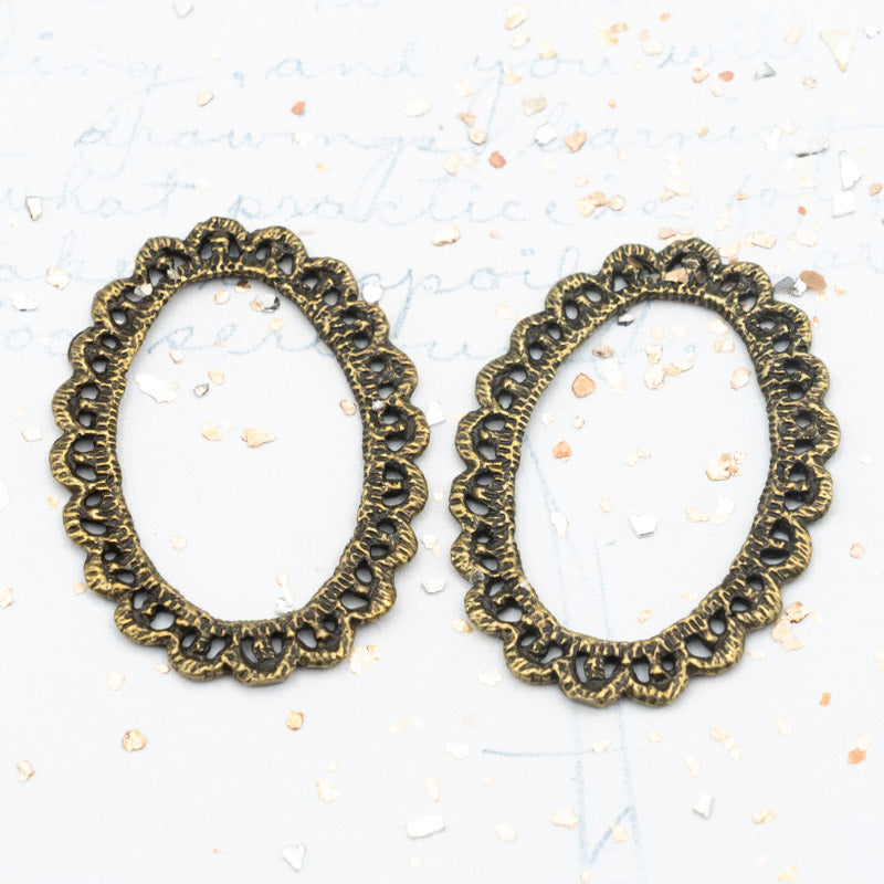 Antique Brass Doily Oval Hoop Pairs - Paris Find