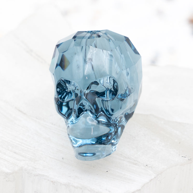 19mm Denim Blue Premium Crystal Skull Bead