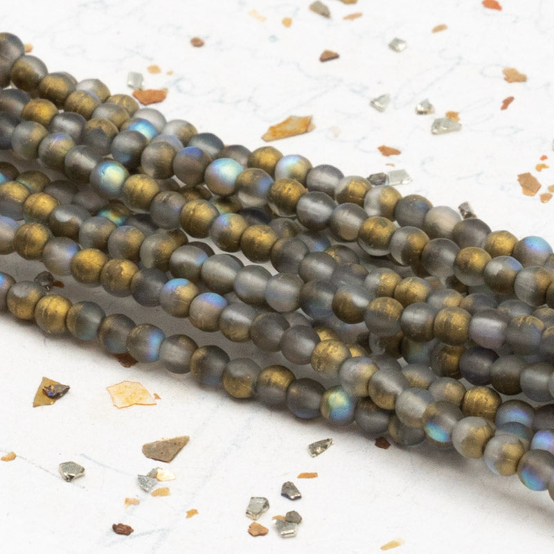 3mm Golden Grey Mist Faceted Round Fire-Polished Bead Strand