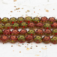 Load image into Gallery viewer, 9mm Magic Red Hibiscus Flower Czech Bead Strand
