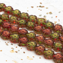 Load image into Gallery viewer, 9mm Magic Red Hibiscus Flower Czech Bead Strand

