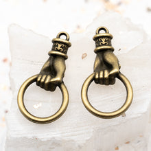 Load image into Gallery viewer, Antique Brass Who's There? Charm Pair
