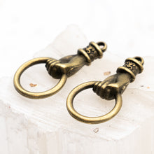 Load image into Gallery viewer, Antique Brass Who's There? Charm Pair
