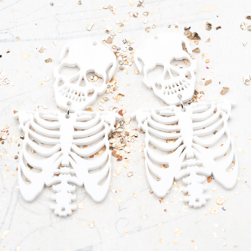 White Spooky, Scary, Skeleton Earring Pair