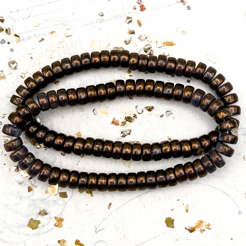 Pre-Order 3x6mm Slate Blue Heishi with Bronze Finish Bead Strand