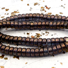 Load image into Gallery viewer, Pre-Order 3x6mm Slate Blue Heishi with Bronze Finish Bead Strand
