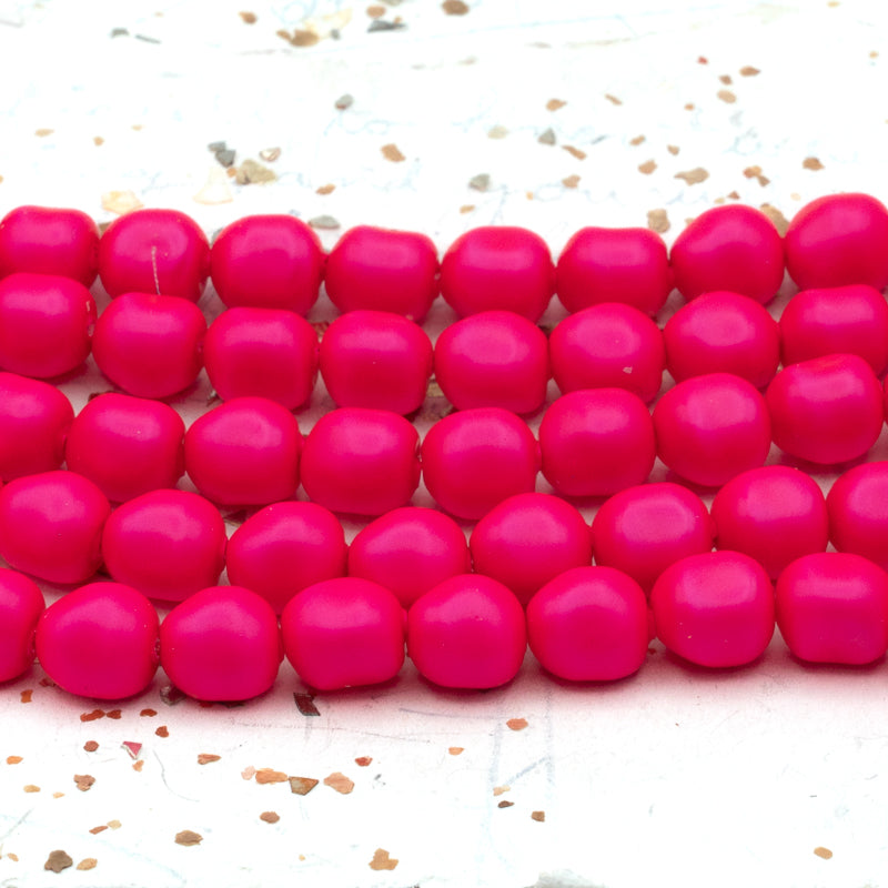 6mm Neon Pink Premium Crystal Pearl Beads - 12 pcs
