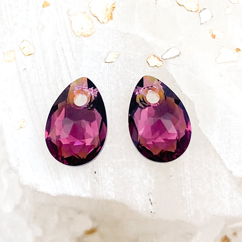 9mm Amethyst Shimmer Pear-Shaped Premium Crystal Pendant Pair