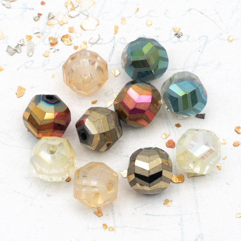 10mm Electroplated Faceted Round Glass Bead Set - 10 Pcs