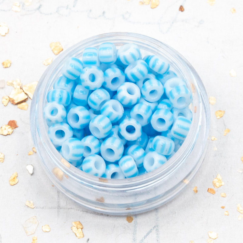 6/0 Sky Blue Striped Seed Bead Jar