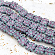 Load image into Gallery viewer, 9mm Turquoise with a Metallic Pink Wash Flower Power Bead Strand
