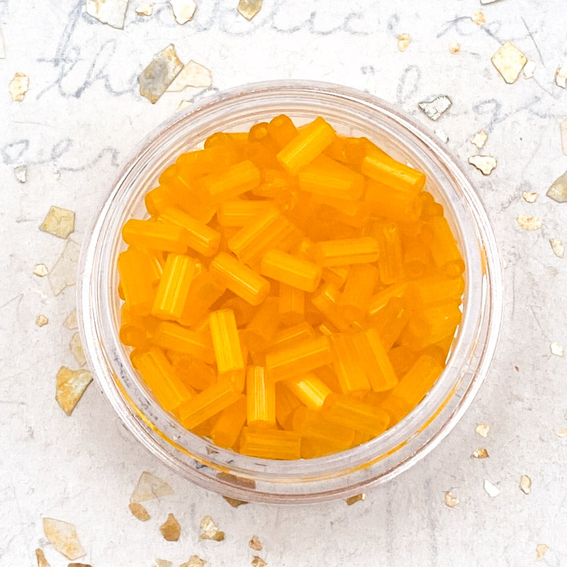 Yellow-Orange Bugle Cut Bead Jar