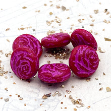 Load image into Gallery viewer, 17mm Ruby Red with Etched Finish and Pink Wash Rose Coin Bead Strand
