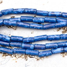 Load image into Gallery viewer, 9x4mm Blue Turquoise Moon Dust Bugle Bead Strand
