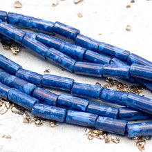 Load image into Gallery viewer, 9x4mm Blue Turquoise Moon Dust Bugle Bead Strand
