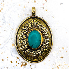 Load image into Gallery viewer, Oval Turquoise &amp; Brass Nepal Pendant
