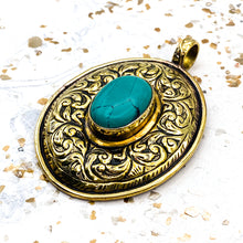 Load image into Gallery viewer, Oval Turquoise &amp; Brass Nepal Pendant
