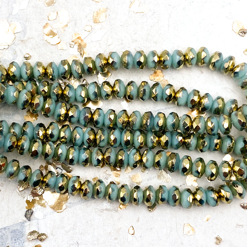 2x3mm Pale Mint with a Gold Finish Rondelle Bead Strand