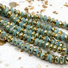 Load image into Gallery viewer, 2x3mm Pale Mint with a Gold Finish Rondelle Bead Strand
