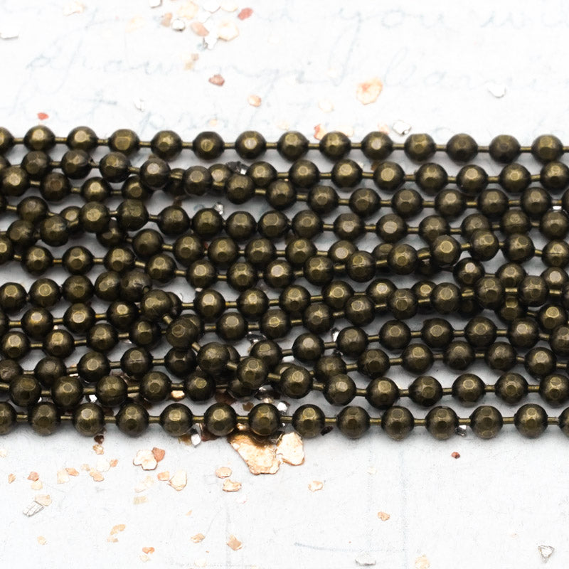 Antique Brass Faceted Ball Chain - 1 Foot