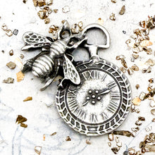 Load image into Gallery viewer, Antique Silver-Plated Bee and Clock Charm
