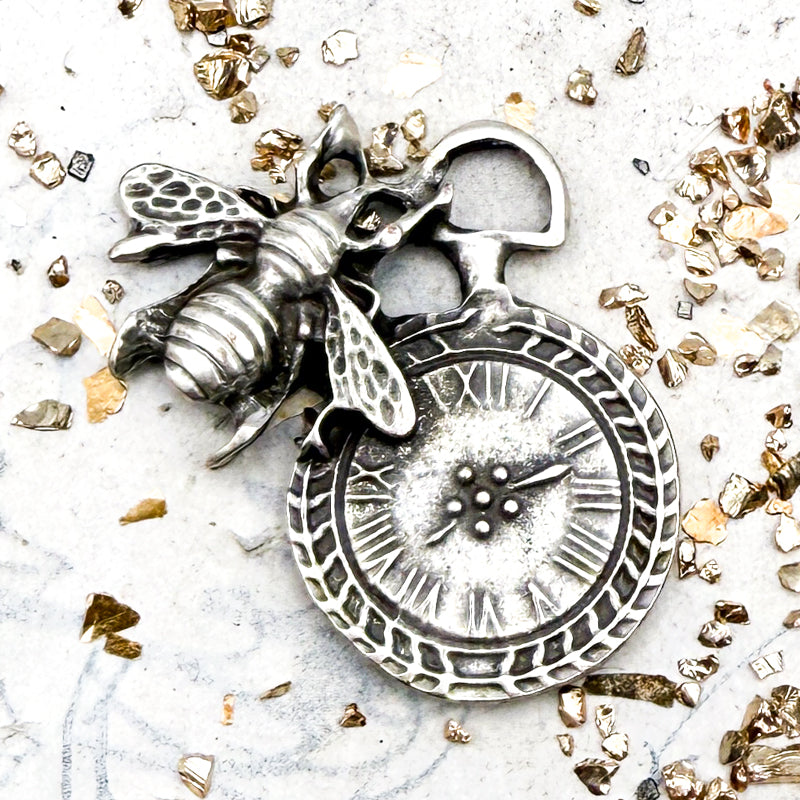 Antique Silver-Plated Bee and Clock Charm