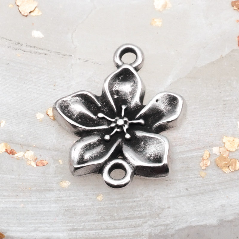 Antique Silver Hibiscus Connector Charm