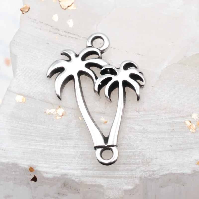 Antique Silver Palm Tree Connector Charm