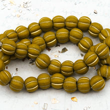 Load image into Gallery viewer, 8mm Yellow Gold with Matte Finish and Gold Wash Large Hole Melon Beads
