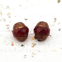 Load image into Gallery viewer, Bright Red with a Bronze Wash Large Saturn Bead Pair
