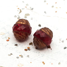 Load image into Gallery viewer, Bright Red with a Bronze Wash Large Saturn Bead Pair
