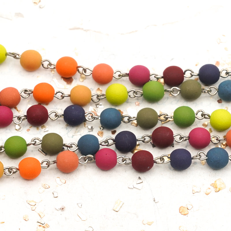 6mm Velvet Rainbow Bead Chain - 1 Foot