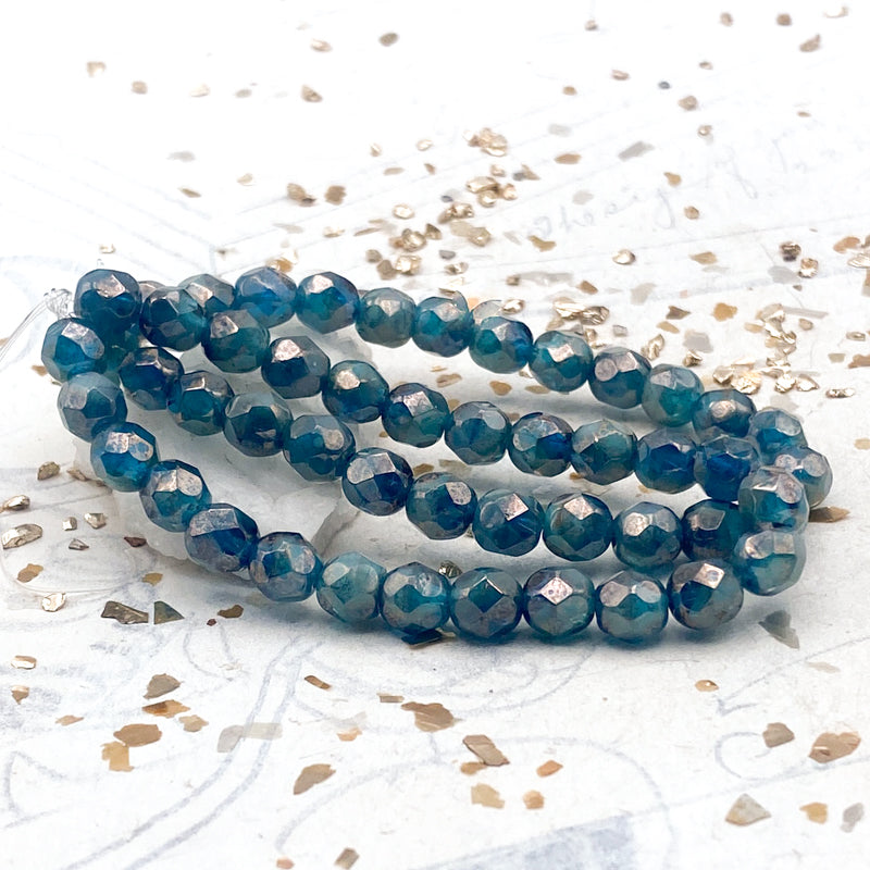 6mm Pacific Blue Blend Faceted Round Fire-Polished Bead Strand