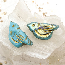 Load image into Gallery viewer, Baby Blue with AB Finish and Gold Wash Czech Bird Pair
