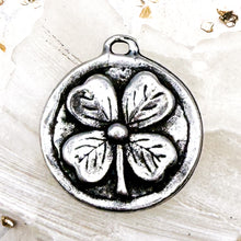 Load image into Gallery viewer, Antique Silver 4-Leaf Clover &amp; Heart Charm
