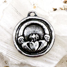 Load image into Gallery viewer, Antique Silver 4-Leaf Clover &amp; Heart Charm
