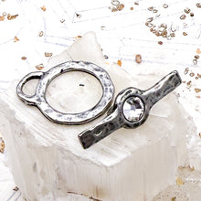 Load image into Gallery viewer, Antique Silver Hammered Toggle with Crystal
