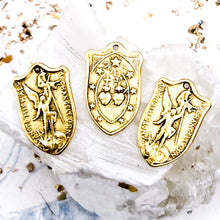 Load image into Gallery viewer, Antique Gold Arc Angel Michael Charm
